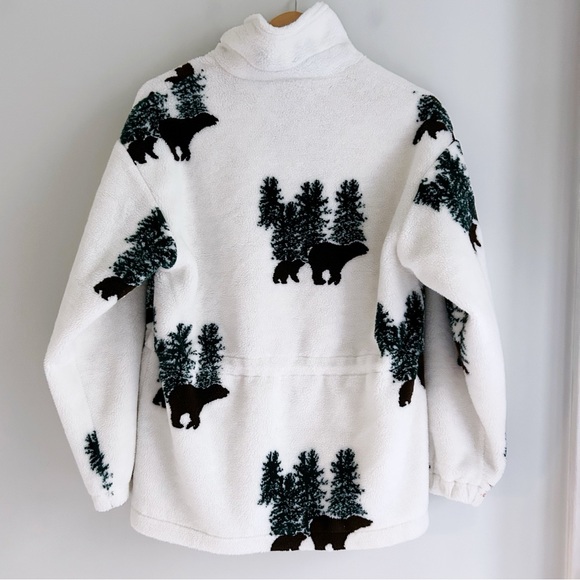 Vintage Country Woods Bear Wildlife Sherpa Jacket White Full Zip Women's Large - Picture 1 of 6